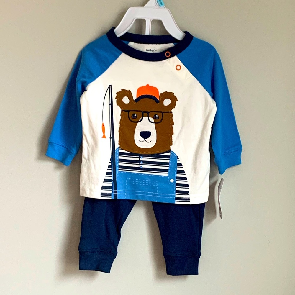 NWT 6 month carters fishing bear pants and top set